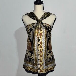 Caché Silk Halter Top Chain Print Size L